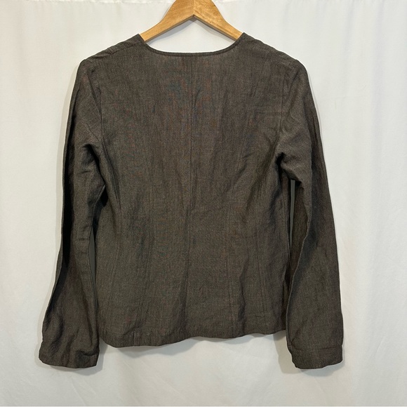 Eileen Fisher Long Sleeve Linen Lagenlook Tie Front Cardigan - Picture 4 of 8